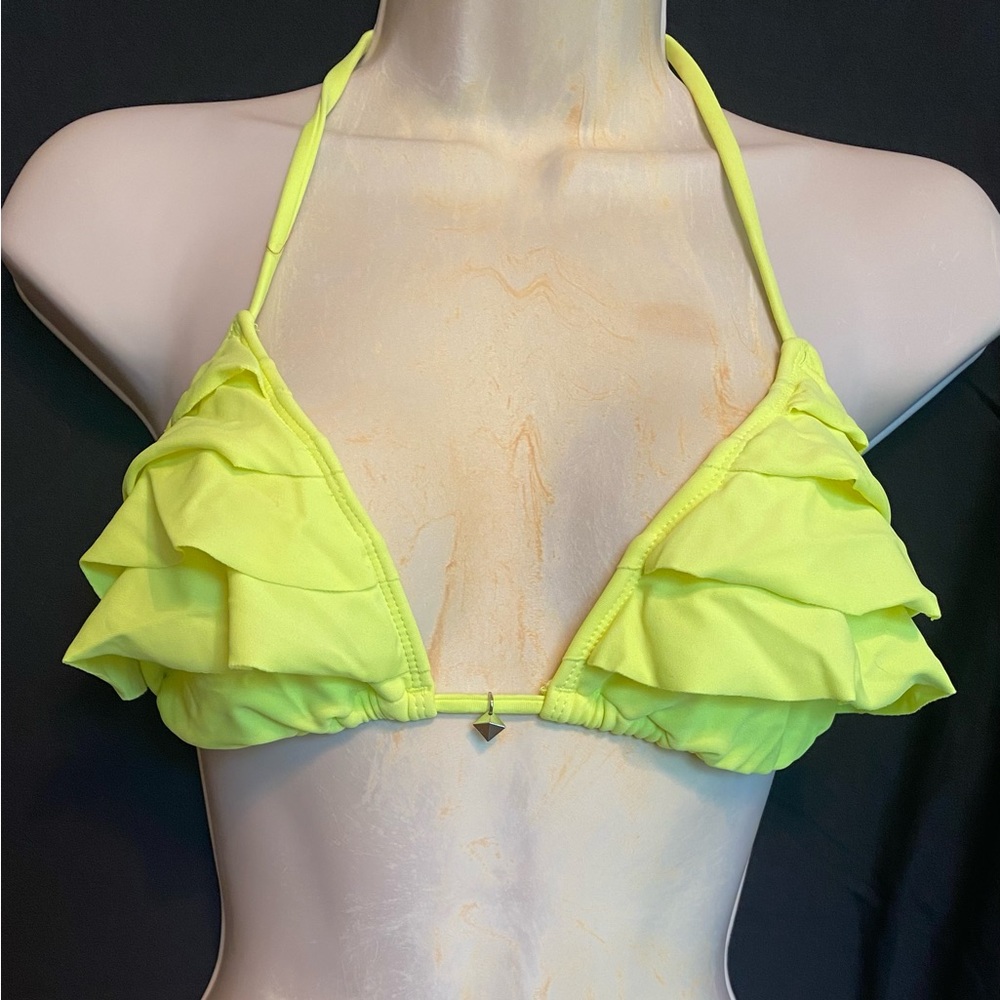 The Bikini Lab neon yellow 2 pc bikini with ruffles, Sz med, slightly worn - Picture 2 of 5